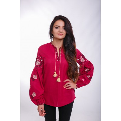 Embroidered Blouse "Bohemian Roses" mauve